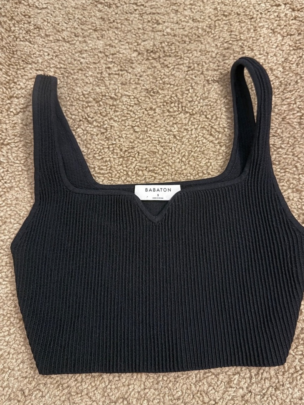 Babaton Black Ribbed Square Neck Crop Top